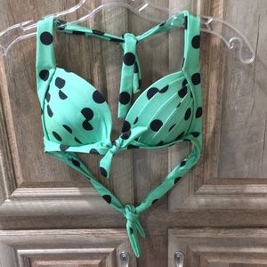 New WO Tags Green Color/Black Polkadot Bikini Top